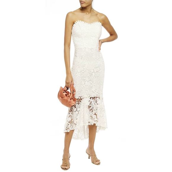 NEW NWT Maria Lucia Hohan Strapless Asymmetric Guipure Lace Midi Dress US 4 - Picture 2 of 9